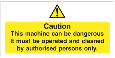 CAUTION THIS MACHINE CAN BE DANGEROUS SIGN 100X200MM S/A