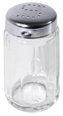 GLASS SALT POT, SILVER LID
