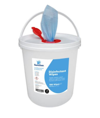 SURESAN DISINFECTANT 20X23CM ANTIVIRAL WIPE BUCKET X500