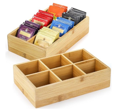 2 PACK BAMBOO TEABAG ORGANISER WOOD