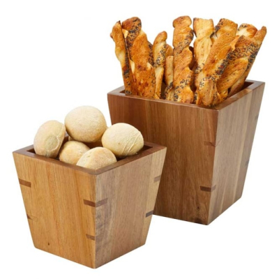 UTOPIA ACACIA WOOD DISPLAY BOWLS/RISERS SET OF 2