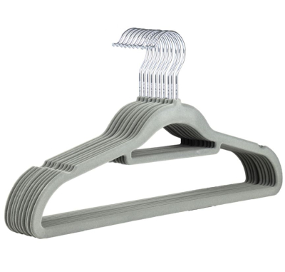 GREY VELVET COAT HANGER 42CM SLIMLINE & SPACE SAVING X100