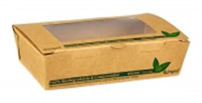 500ML PLA TUCK TOP KRAFT WINDOW SALAD BOX COMPOSTABLE