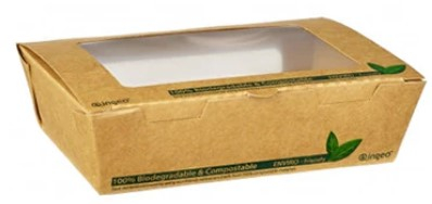 700ML PLA COMPOSTABLE KRAFT WINDOW SALAD BOX 17X12X4.5CM
