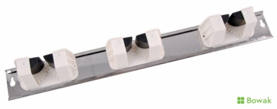 WHITE WALL BRACKET/TIDY WITH 3 CLIPS FOR BROOMS